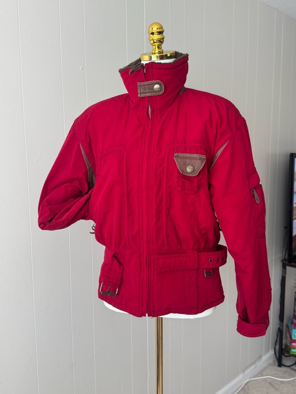Head Red Ski Snow Jacket with Brown Trim